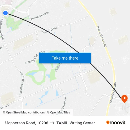 Mcpherson Road, 10206 to TAMIU Writing Center map