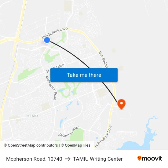 Mcpherson Road, 10740 to TAMIU Writing Center map