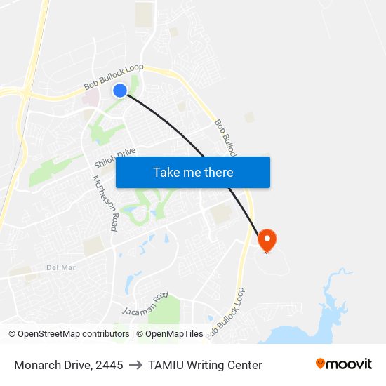 Monarch Drive, 2445 to TAMIU Writing Center map