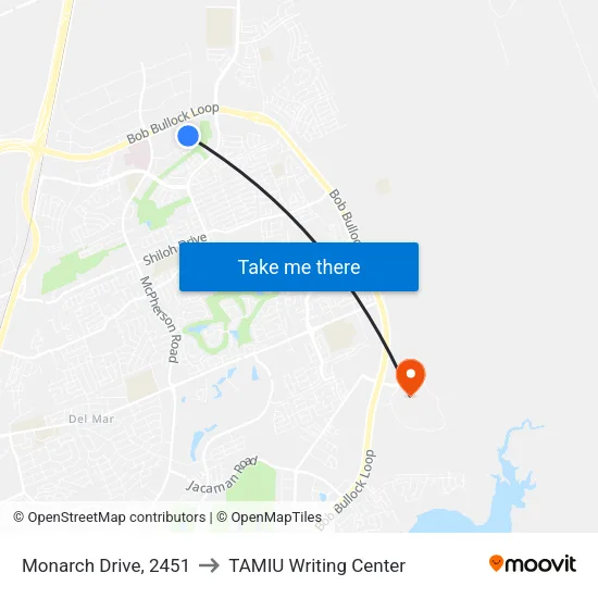 Monarch Drive, 2451 to TAMIU Writing Center map