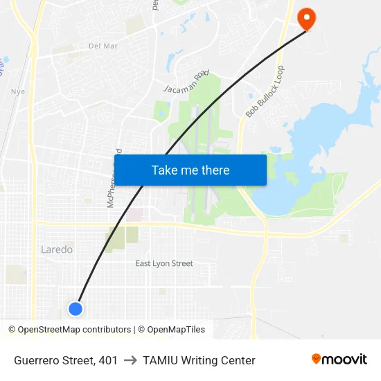 Guerrero Street, 401 to TAMIU Writing Center map