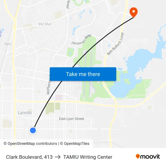 Clark Boulevard, 413 to TAMIU Writing Center map
