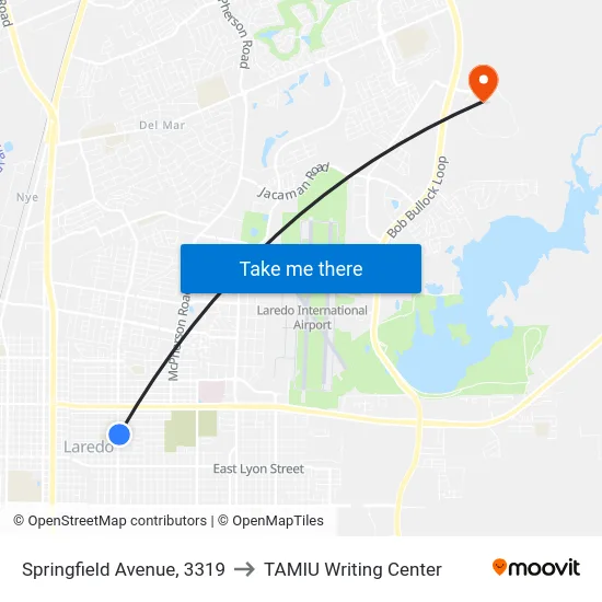 Springfield Avenue, 3319 to TAMIU Writing Center map