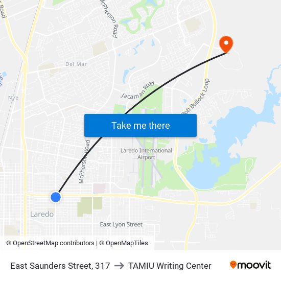 East Saunders Street, 317 to TAMIU Writing Center map