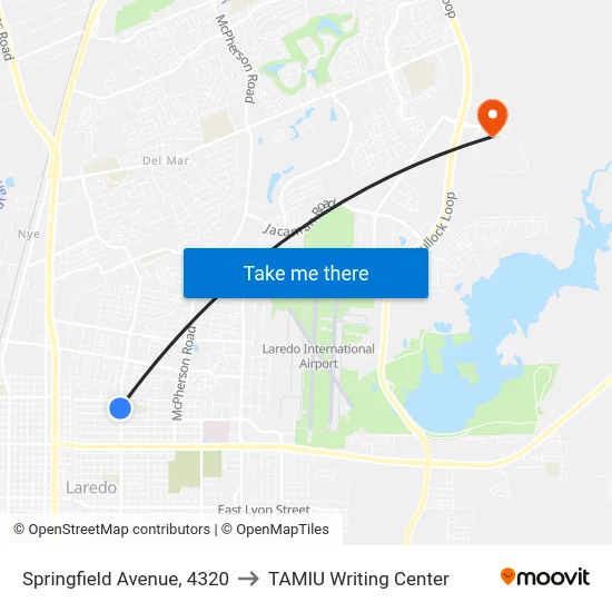 Springfield Avenue, 4320 to TAMIU Writing Center map