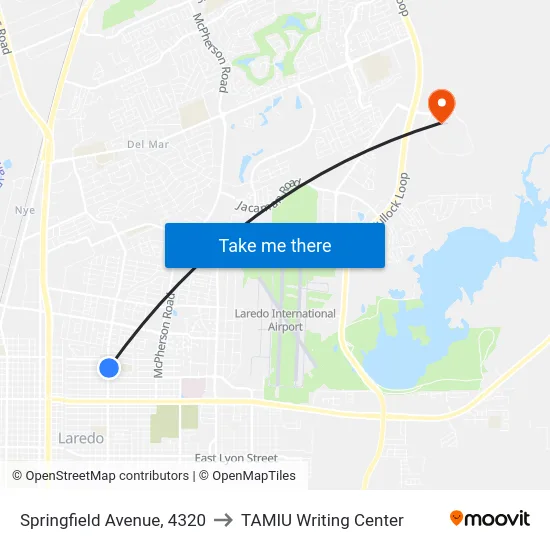 Springfield Avenue, 4320 to TAMIU Writing Center map