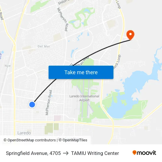 Springfield Avenue, 4705 to TAMIU Writing Center map