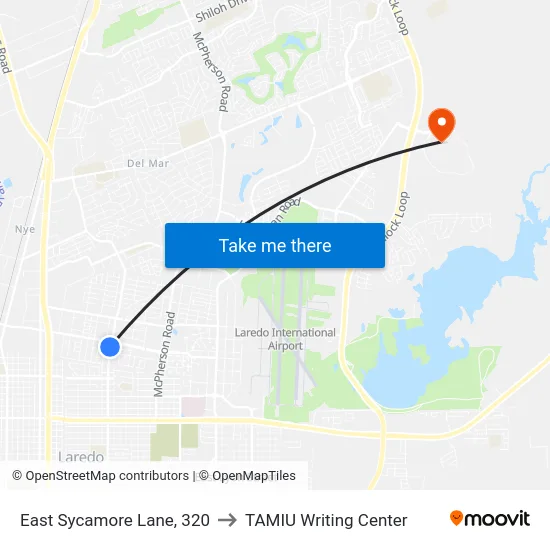East Sycamore Lane, 320 to TAMIU Writing Center map