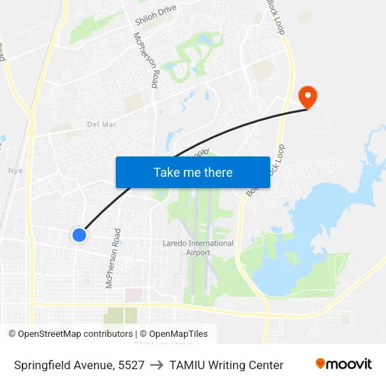 Springfield Avenue, 5527 to TAMIU Writing Center map