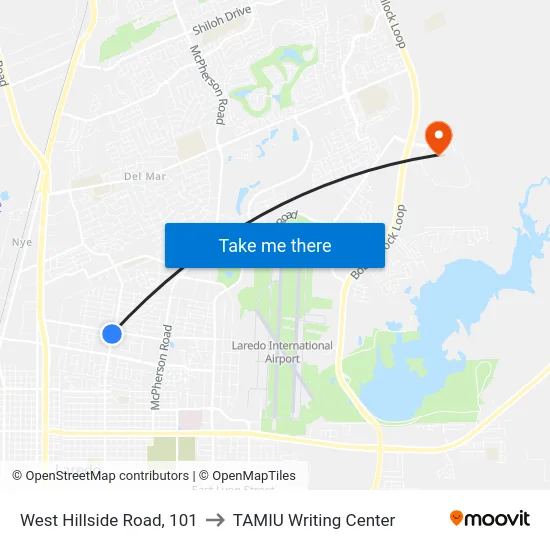 West Hillside Road, 101 to TAMIU Writing Center map