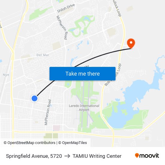 Springfield Avenue, 5720 to TAMIU Writing Center map