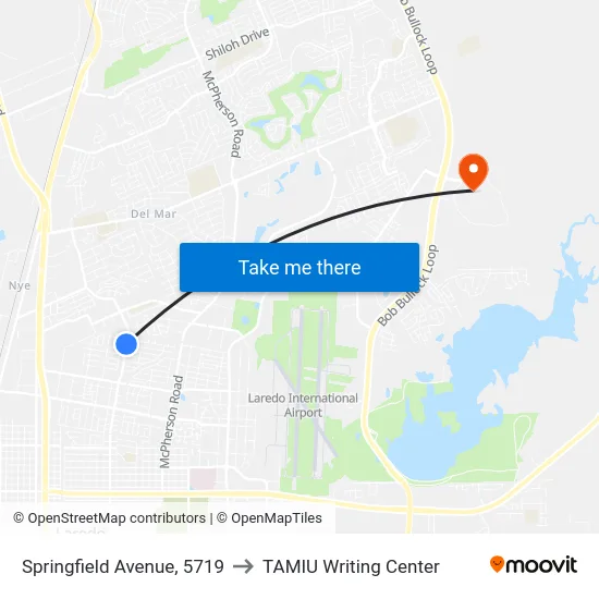 Springfield Avenue, 5719 to TAMIU Writing Center map
