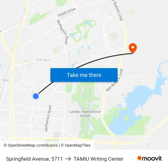 Springfield Avenue, 5711 to TAMIU Writing Center map