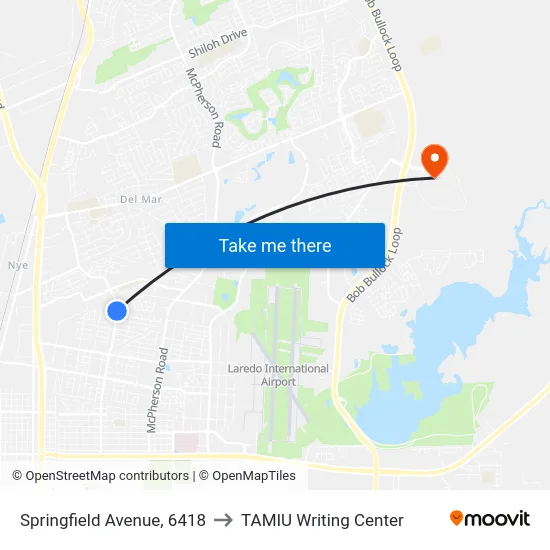 Springfield Avenue, 6418 to TAMIU Writing Center map