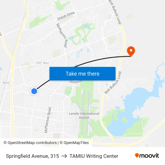 Springfield Avenue, 315 to TAMIU Writing Center map