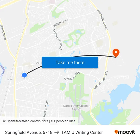 Springfield Avenue, 6718 to TAMIU Writing Center map
