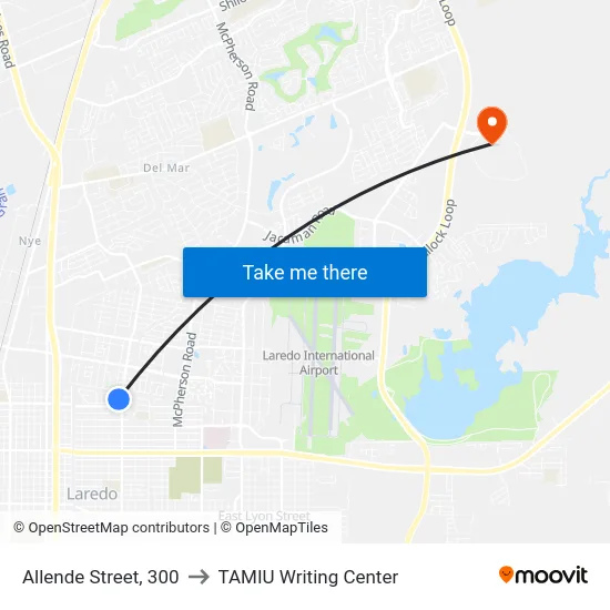 Allende Street, 300 to TAMIU Writing Center map