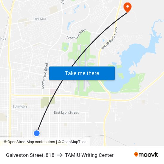 Galveston Street, 818 to TAMIU Writing Center map