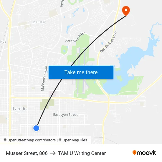Musser Street, 806 to TAMIU Writing Center map