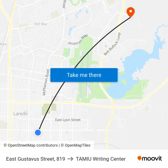 East Gustavus Street, 819 to TAMIU Writing Center map