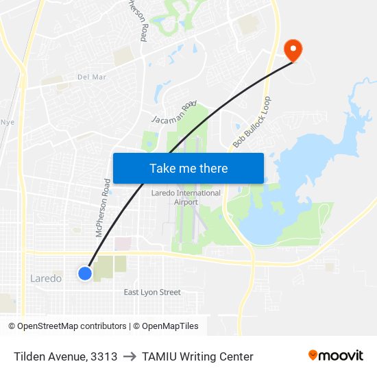 Tilden Avenue, 3313 to TAMIU Writing Center map