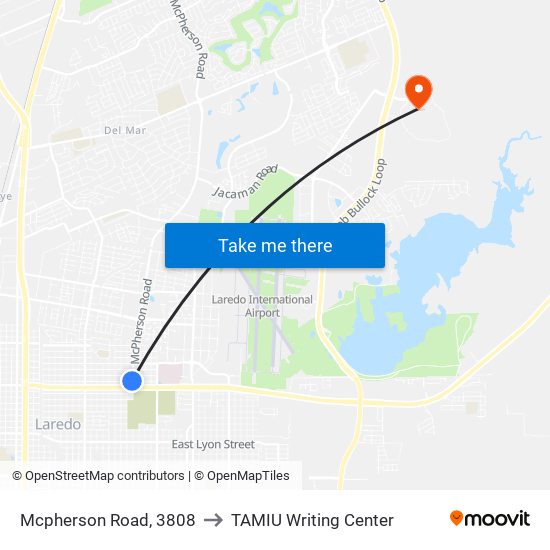 Mcpherson Road, 3808 to TAMIU Writing Center map