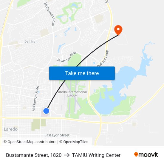 Bustamante Street, 1820 to TAMIU Writing Center map