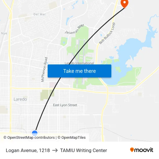 Logan Avenue, 1218 to TAMIU Writing Center map