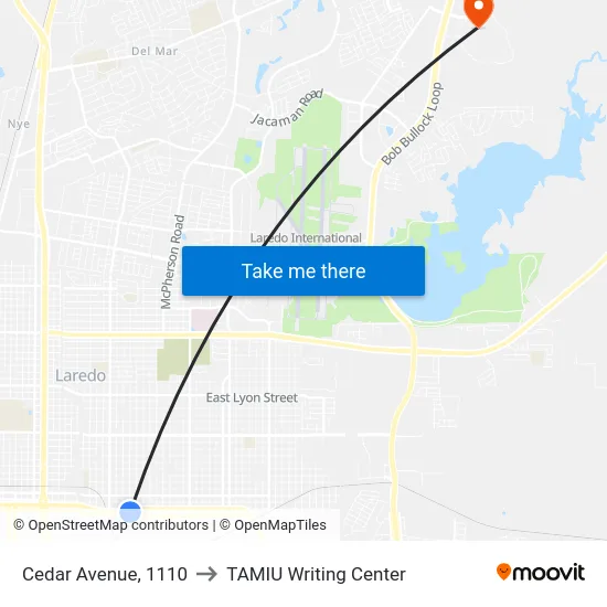 Cedar Avenue, 1110 to TAMIU Writing Center map