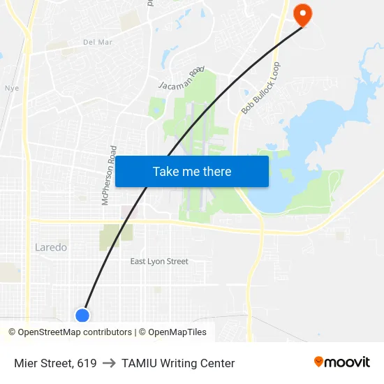 Mier Street, 619 to TAMIU Writing Center map