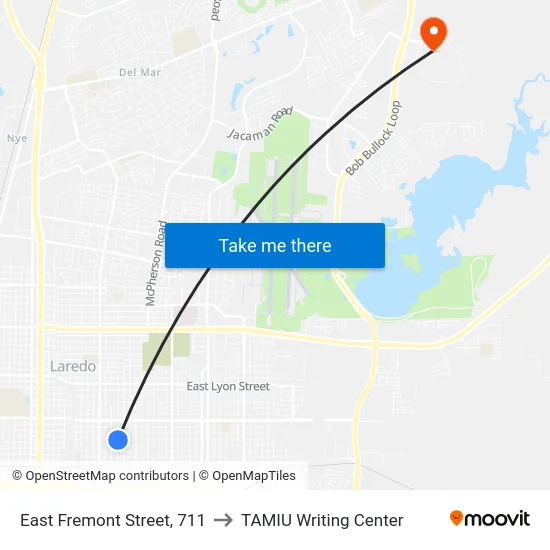 East Fremont Street, 711 to TAMIU Writing Center map