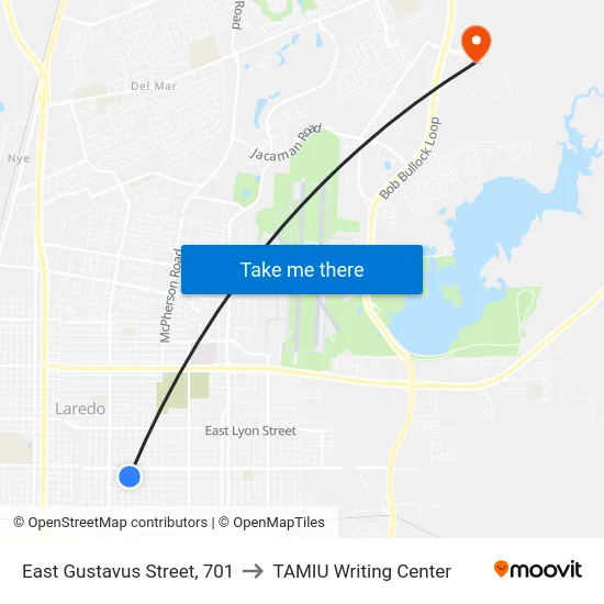 East Gustavus Street, 701 to TAMIU Writing Center map
