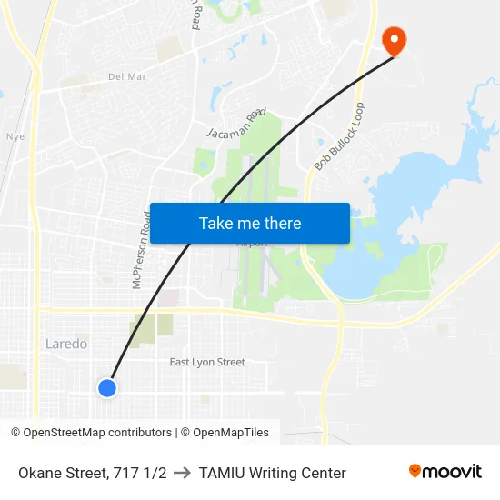 Okane Street, 717 1/2 to TAMIU Writing Center map