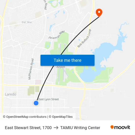 East Stewart Street, 1700 to TAMIU Writing Center map