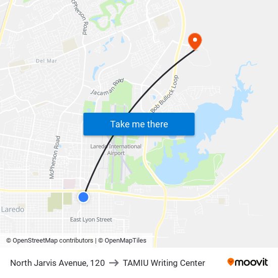 North Jarvis Avenue, 120 to TAMIU Writing Center map