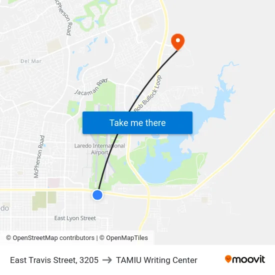 East Travis Street, 3205 to TAMIU Writing Center map
