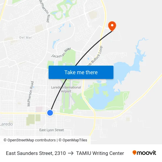 East Saunders Street, 2310 to TAMIU Writing Center map