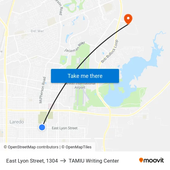 East Lyon Street, 1304 to TAMIU Writing Center map