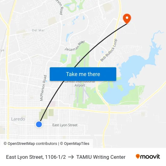 East Lyon Street, 1106-1/2 to TAMIU Writing Center map