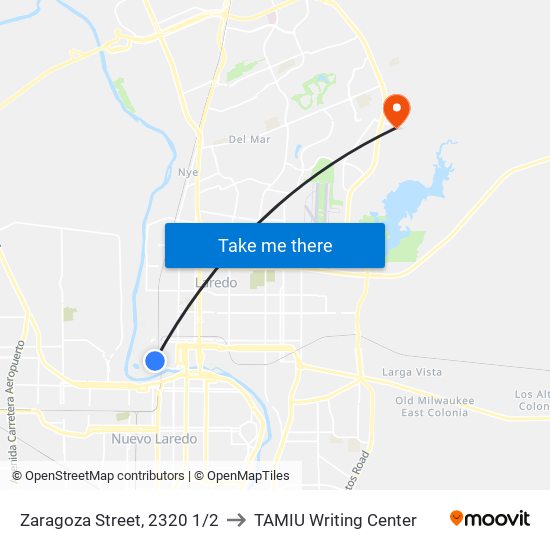 Zaragoza Street, 2320 1/2 to TAMIU Writing Center map