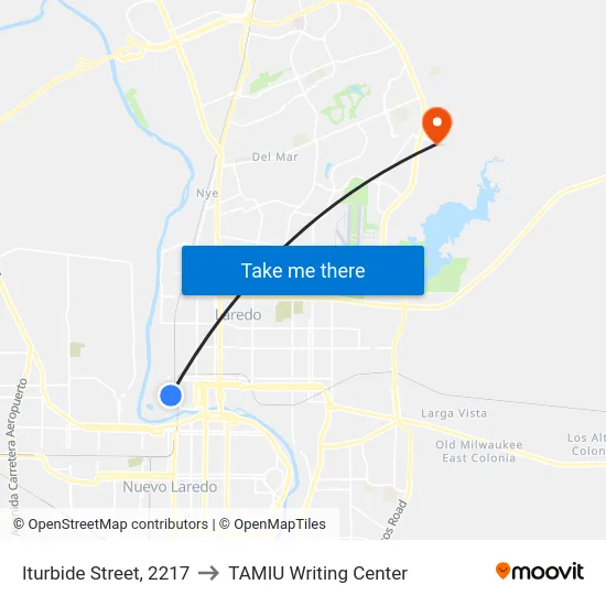 Iturbide Street, 2217 to TAMIU Writing Center map