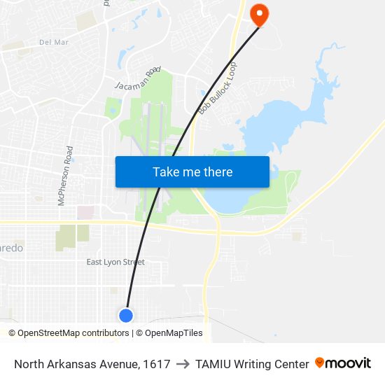 North Arkansas Avenue, 1617 to TAMIU Writing Center map