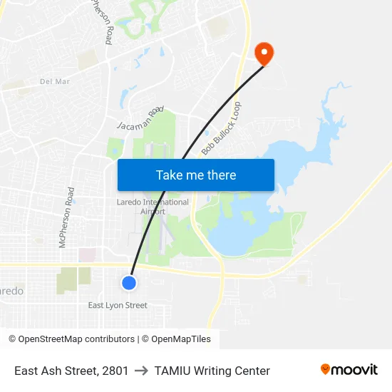 East Ash Street, 2801 to TAMIU Writing Center map