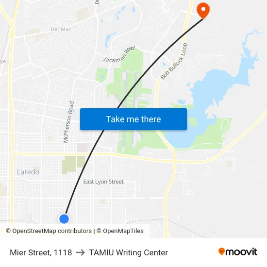 Mier Street, 1118 to TAMIU Writing Center map