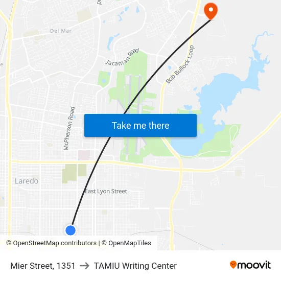 Mier Street, 1351 to TAMIU Writing Center map