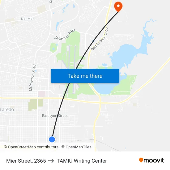 Mier Street, 2365 to TAMIU Writing Center map