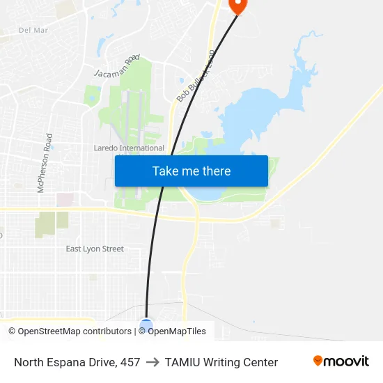 North Espana Drive, 457 to TAMIU Writing Center map
