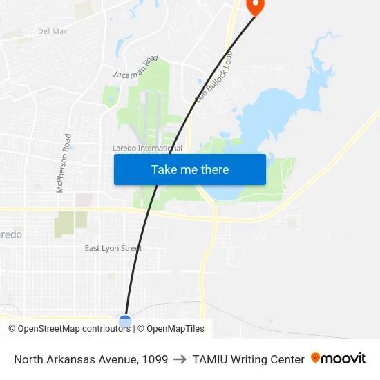 North Arkansas Avenue, 1099 to TAMIU Writing Center map