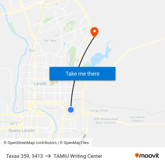 Texas 359, 3413 to TAMIU Writing Center map