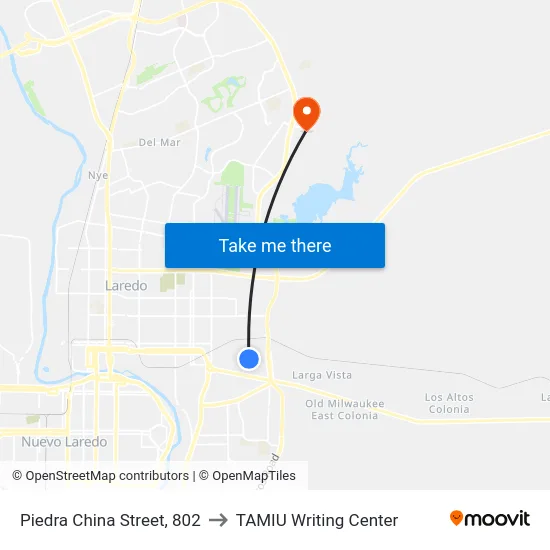 Piedra China Street, 802 to TAMIU Writing Center map